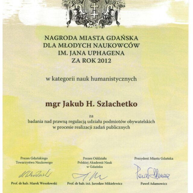 2012 Nagroda Miasta Gdańdska im. J. Uphagena