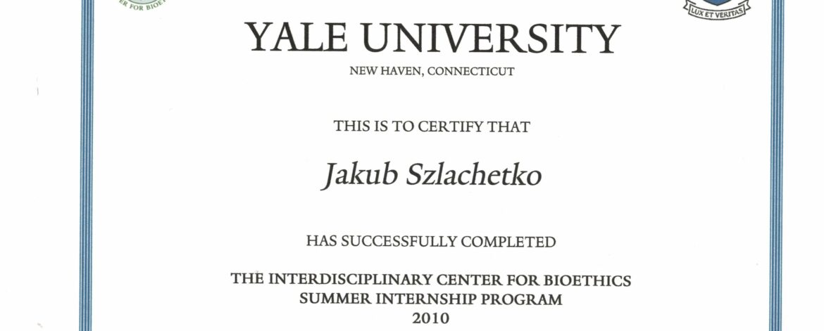 2015 Certyfikat Yale