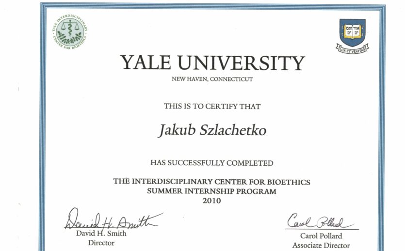 2015 Certyfikat Yale